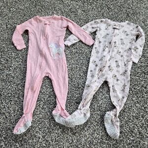 2 Carter's Pink Unicorn Disney Minnie Mouse PJ Footies Size 12 Months